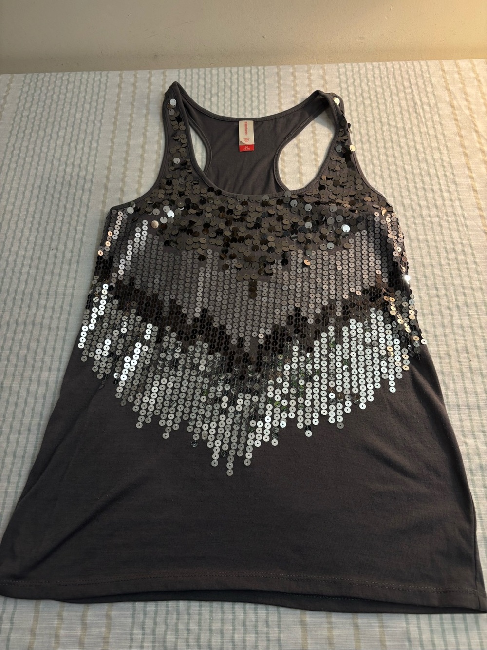 No Boundaries Silver Sequin Racerback Tank Top